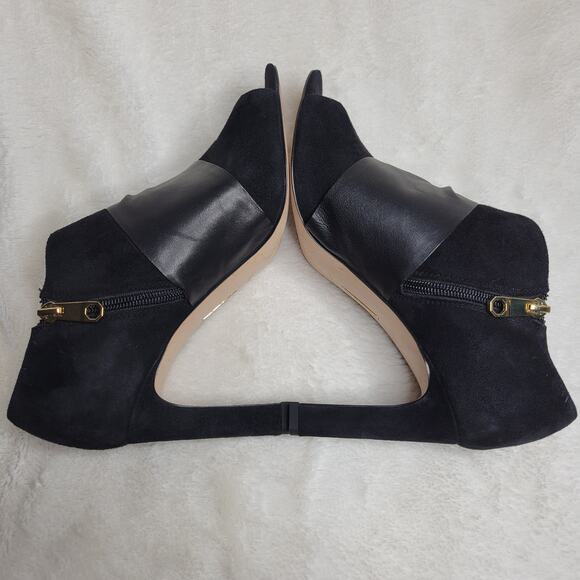 Louis et Cie Idola Suede Leather Bow Peep Toe High Heeled Gold Zip Bootie✨️8.5 - Picture 6 of 16